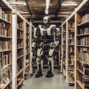 Robot in library shelves